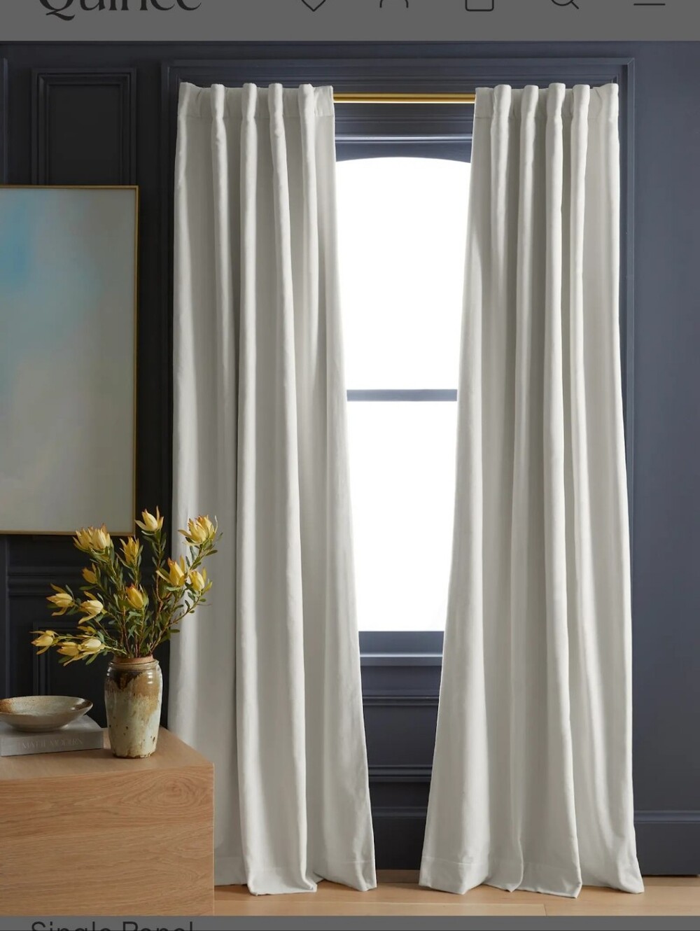 Quince 48x96 Room Darkening 100% Cotton Velvet Ivory 1 Panel Curtain 48"×96"